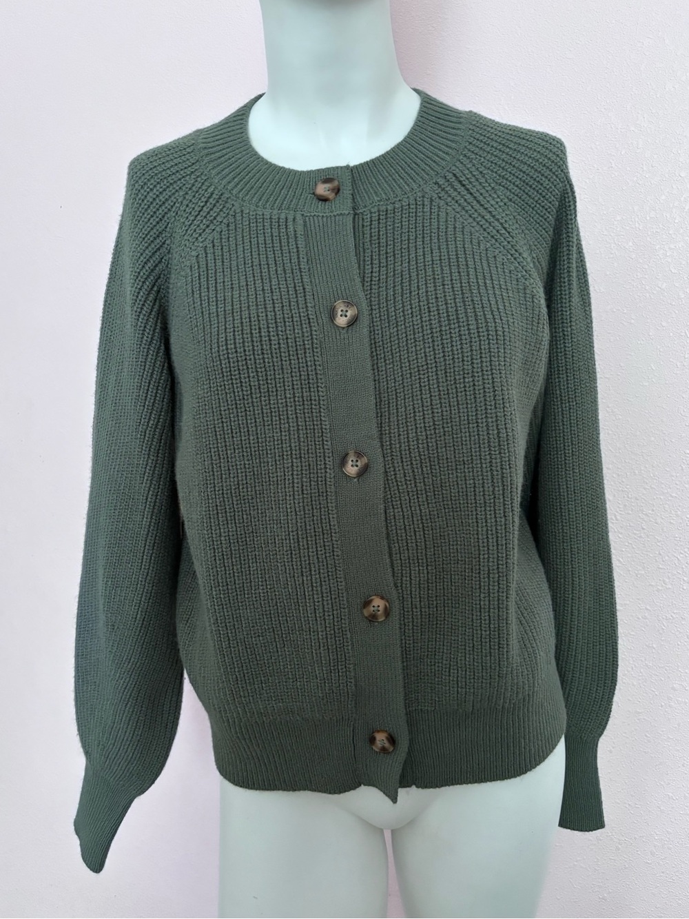 Banana Republic Chunky Knit Cardigan Sweater Women's Large Green Sage